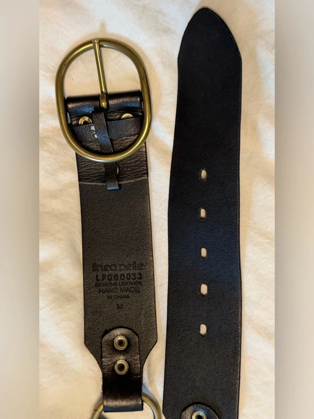 Linea Pelle Wide Black Leather Statement Adjustable Belt W/ Metal Rings Size M